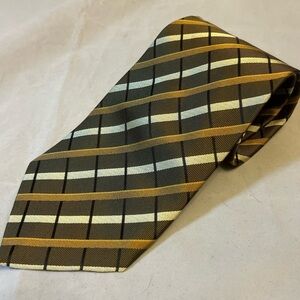 Roberto Villino 100% Silk Men's Olive, Gold and Cream Striped Tie